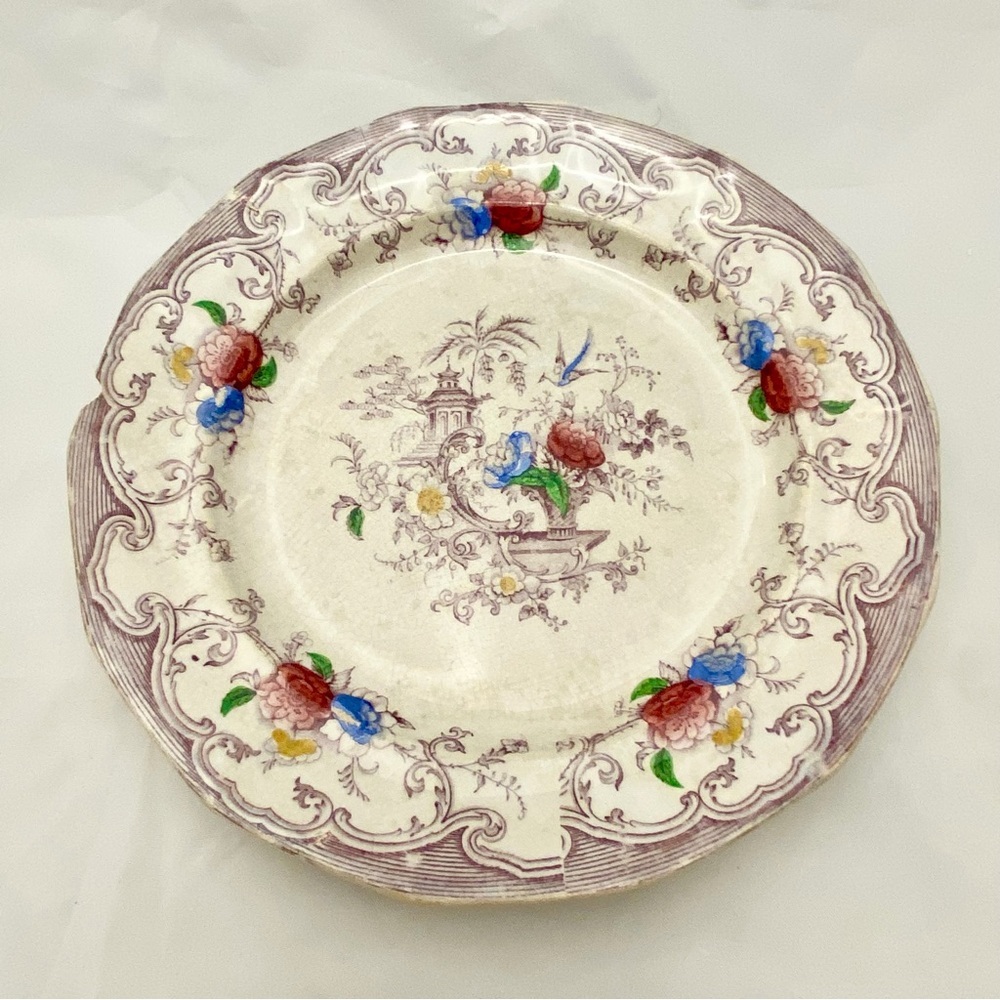 Purple Florilla Pattern Plate,
By Edward Challimor, c.1842-1867, Antique